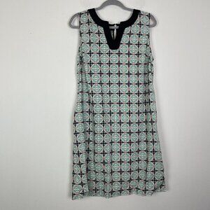 Talbots Woman’s Blue Mandala Sheath Dress Linen Cotton Blend Pockets 14 Petite